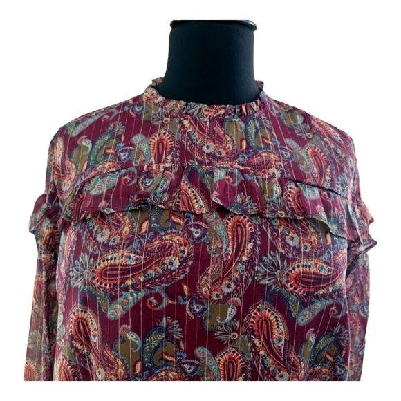 New Cato Women's Plus Sheer Paisley Ruffle Gold Purple Dress Blouse Top 22/24W - Picture 4 of 6